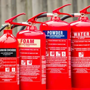 a picture of Four types of Fire extinguishers displayed on fire bazaar's website for showing types of Fire extinguishers or Fire Cylinders