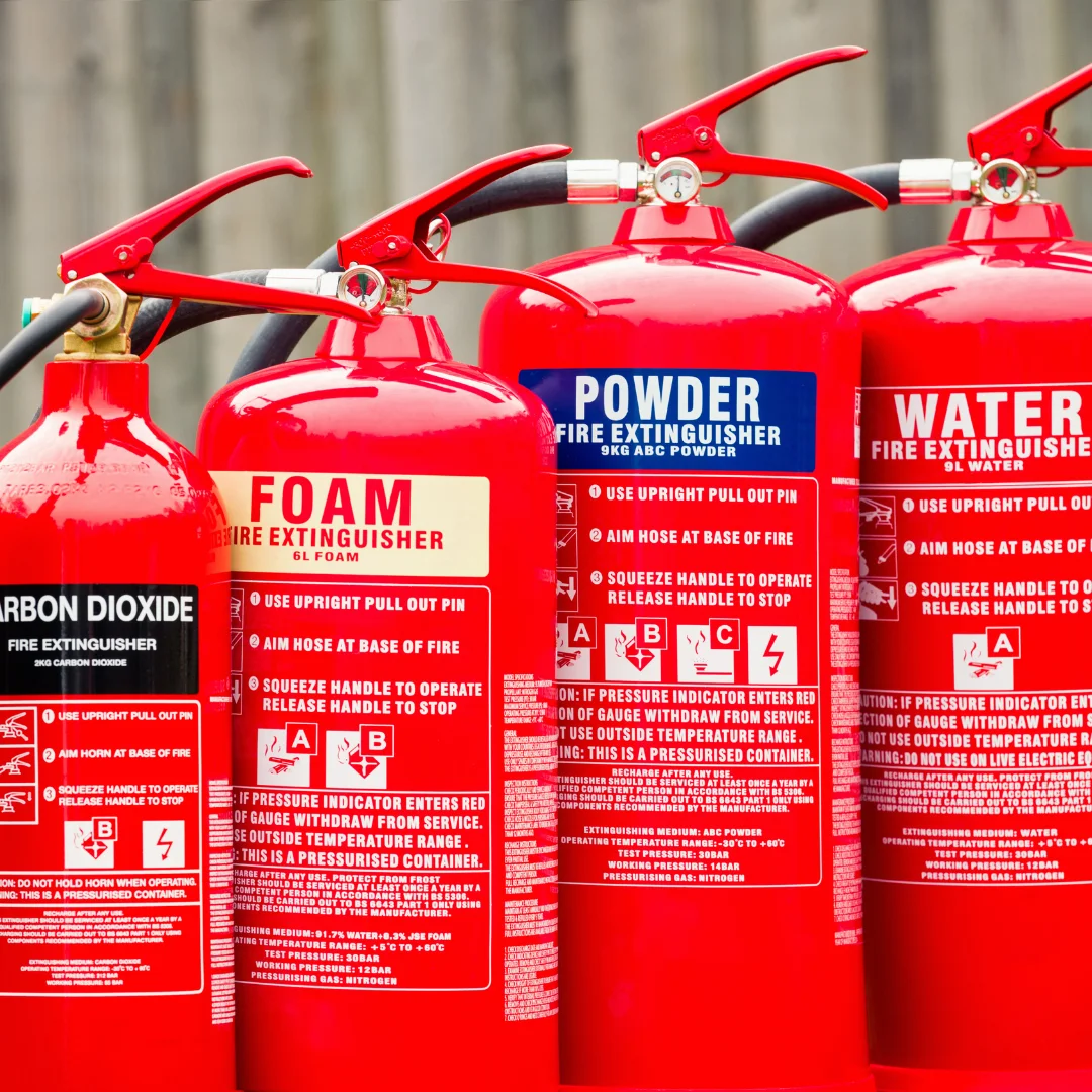 a picture of Four types of Fire extinguishers displayed on fire bazaar's website for showing types of Fire extinguishers or Fire Cylinders