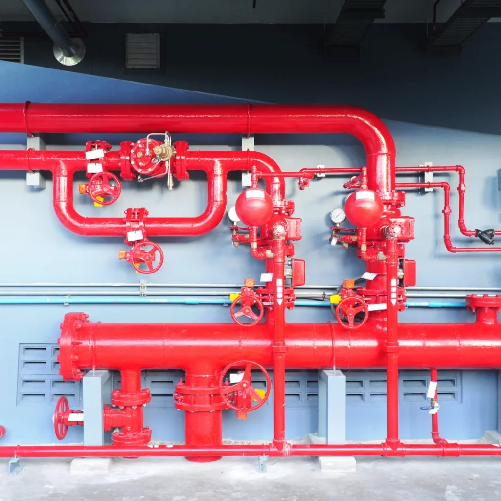 a picture of Fire Pump Room including various installations of Fire Pipelines