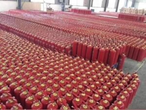 a godown full of Fire Extinguishers stored under Fire bazaar warehouse facility