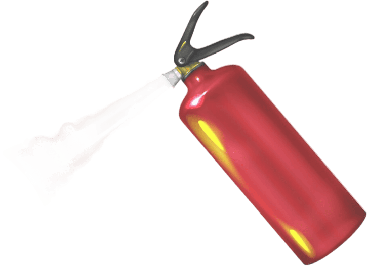 a red color fire extinguisher tilted to the left with downward nozzle and handle upside