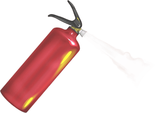 a image of a fire extinguisher in active mode tilted to the right hand side