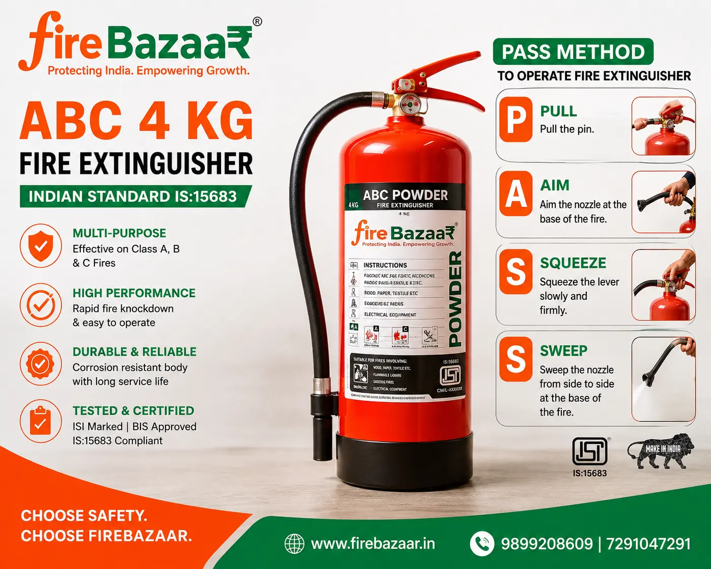 a portable abc type fire extinguisher of 04 kg capacity used to douse a,b,c types of fire